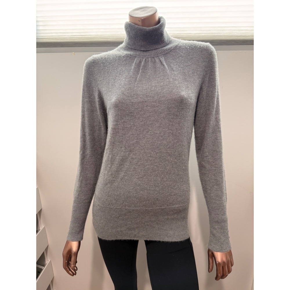 Classiques Entier Womens Classic Gray 100% Cashmere Pleated Turtleneck Sweater S